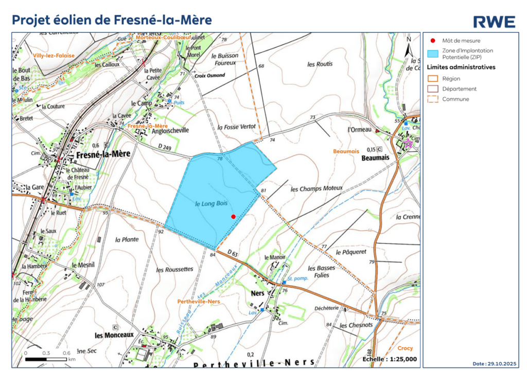 Zone étudiée (en bleue) pour l'implantation d'un projet éolien